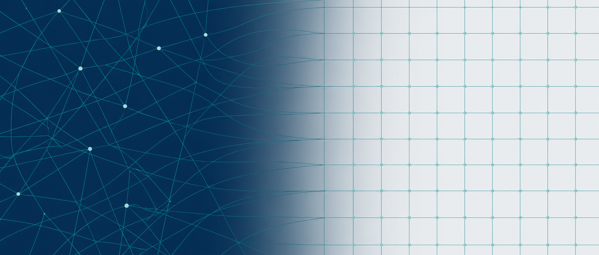 Network diagram moving from tangled to orderly